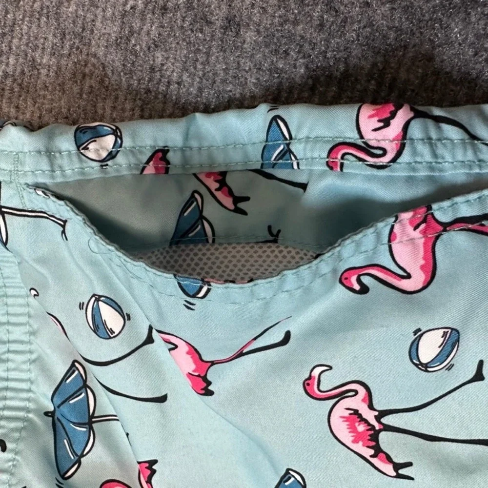 Trunks Surf & Swim Co Mens XL Swim Trunks Aqua Blue Pink Flamingo Beach Print